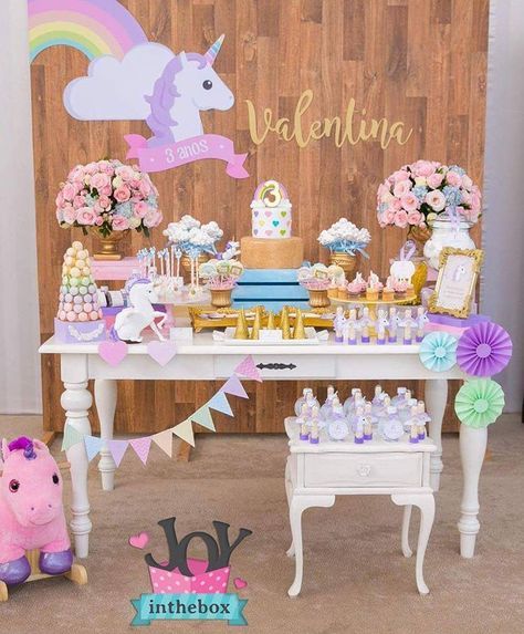 decoracion mesa principal fiesta unicornio bebe