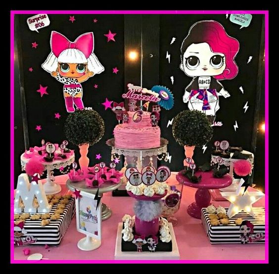 ideas for decorating main table party girl dolls theme lol