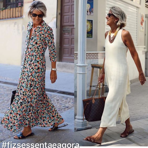 Diferentes estilos de vestidos para señoras de 60