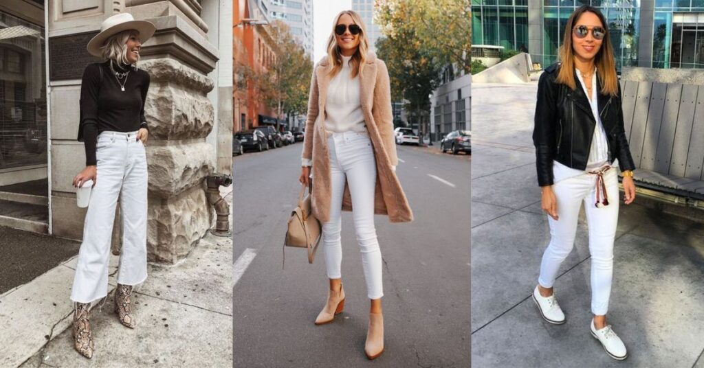 Como combinar jeans blancos en temporada de frío