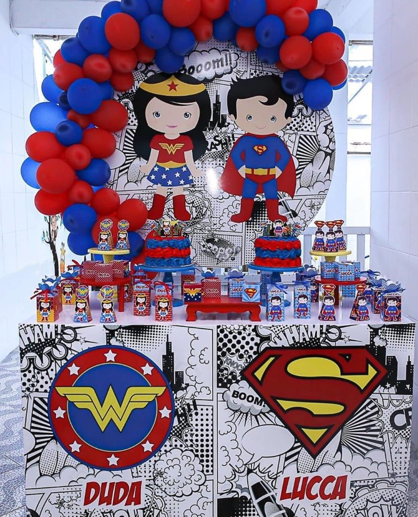 Ideas para Fiesta infantil de Superman y la Mujer Maravilla de gemelos