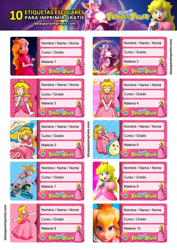 etiquetas escolares para imprimir princesa peach